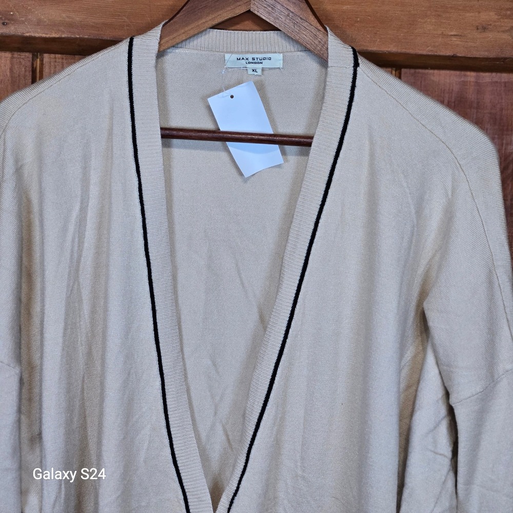 MAX STUDIO LONDON Beige Knit Cardigan Sweater Long Sleeve Open Front‎ XL